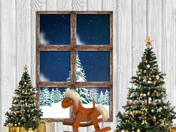 Weihnachtsraum mit trojanischem weißem hölzernem Hintergrund