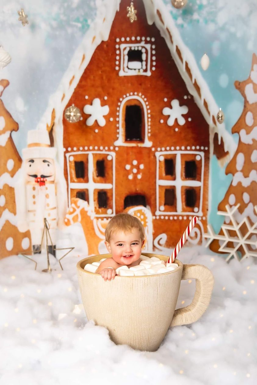 Kate Heißer Kakao-Hintergrund Weihnachten Lebkuchenhauses für Fotografie