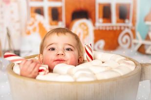Kate Heißer Kakao-Hintergrund Weihnachten Lebkuchenhauses für Fotografie