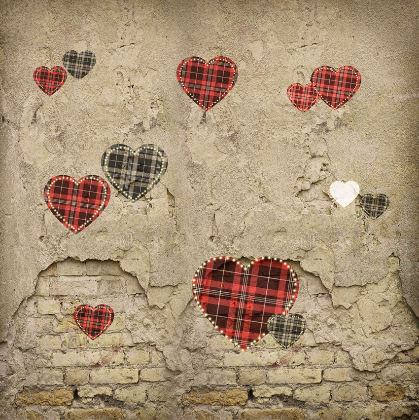 Kate Der Valentinstag Liebe Herz Beschädigt Wand Hintergrund für Fotografie Konzipiert von JFCC - Kate Backdrop.de