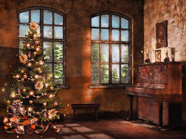 Katebackdrop:Kate Christmas Tree Photography Backdrop Piano Photo Background