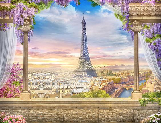Katebackdrop:Kate Colored Flower Flowers Backdrop Eiffel Tower Paris City