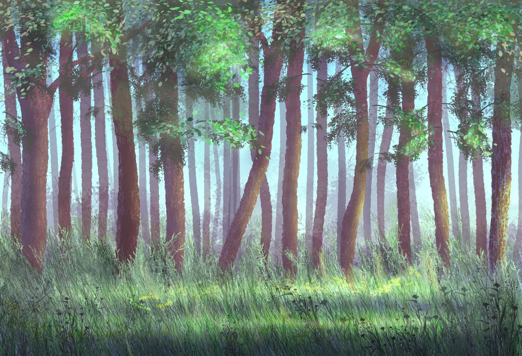 Katebackdrop:Kate Easter/Spring Green Trees Grass Deep Forest Backdrop