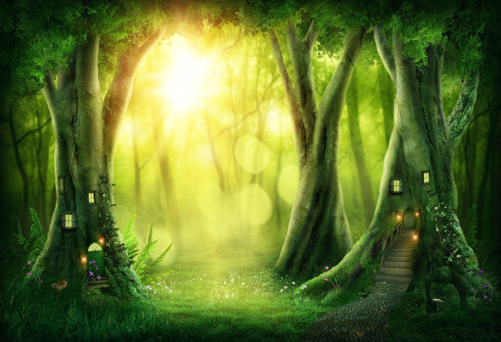 Katebackdrop:Kate Easter Green Fantasy Tree House Forest Backdrop