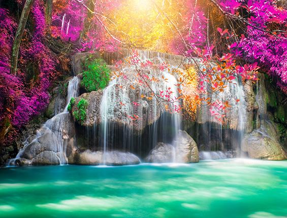 Katebackdrop:Kate Waterfall Green Lake Purple Flower Sunshine Backdrop