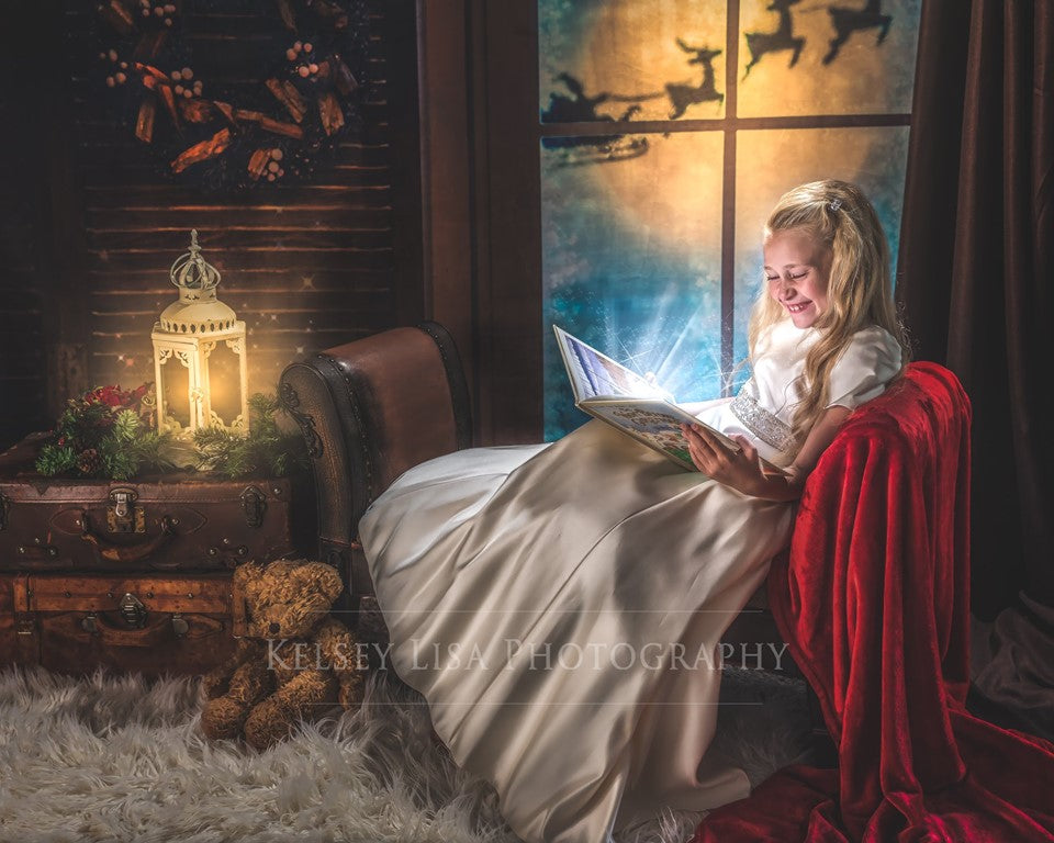 Kate Christmas Moon And Rentier außerhalb der Kulissen für Fotografie