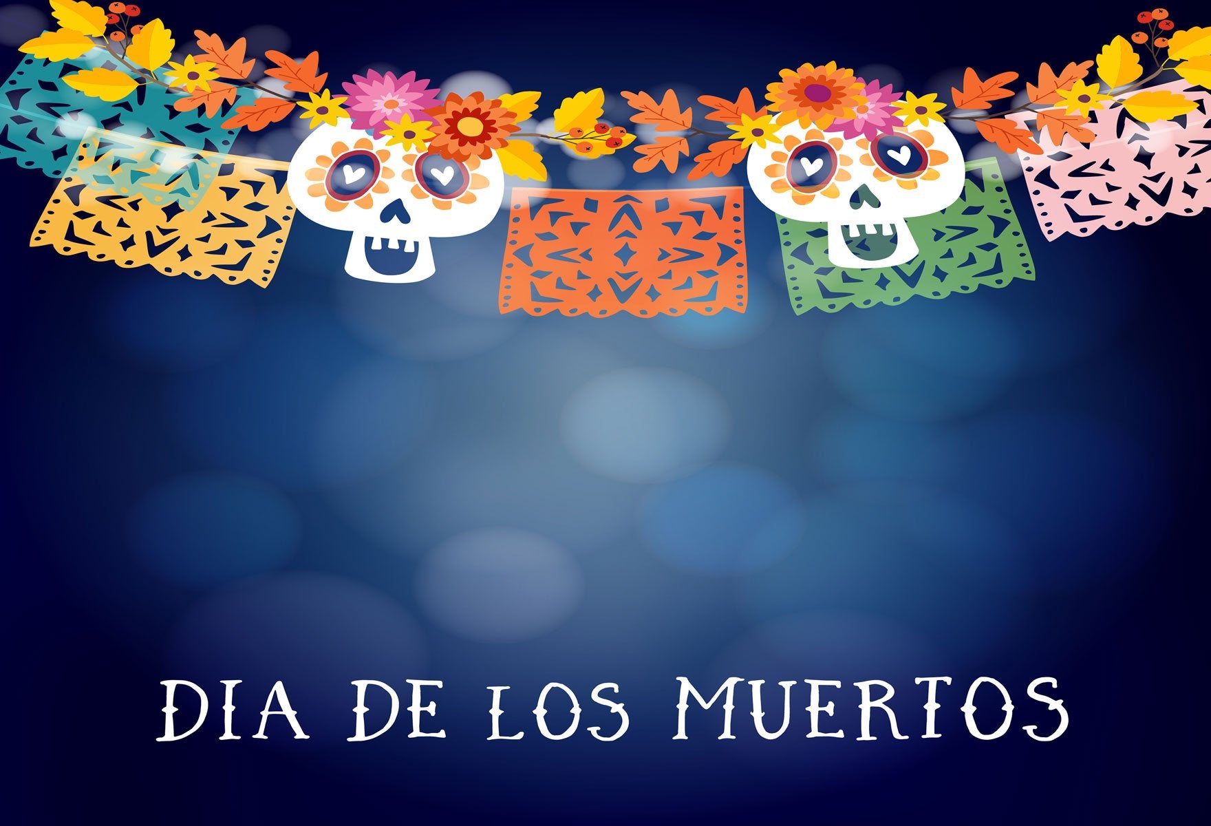 Kate Muertos Dark Blue Bokeh Background With Skull Banner für Fotografie - Kate Backdrop.de