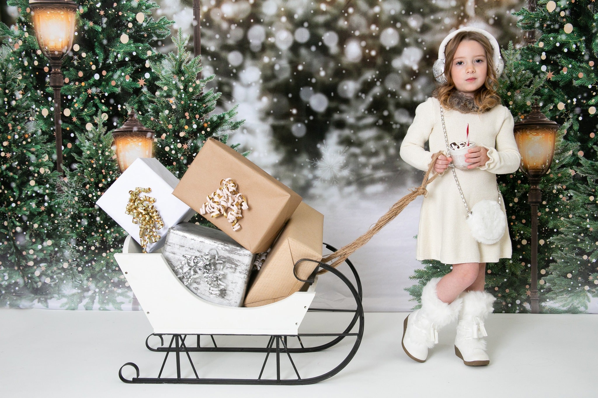 Kate Weihnachten Schneewald Lichter Hintergrund für Fotografie - Kate Backdrop.de