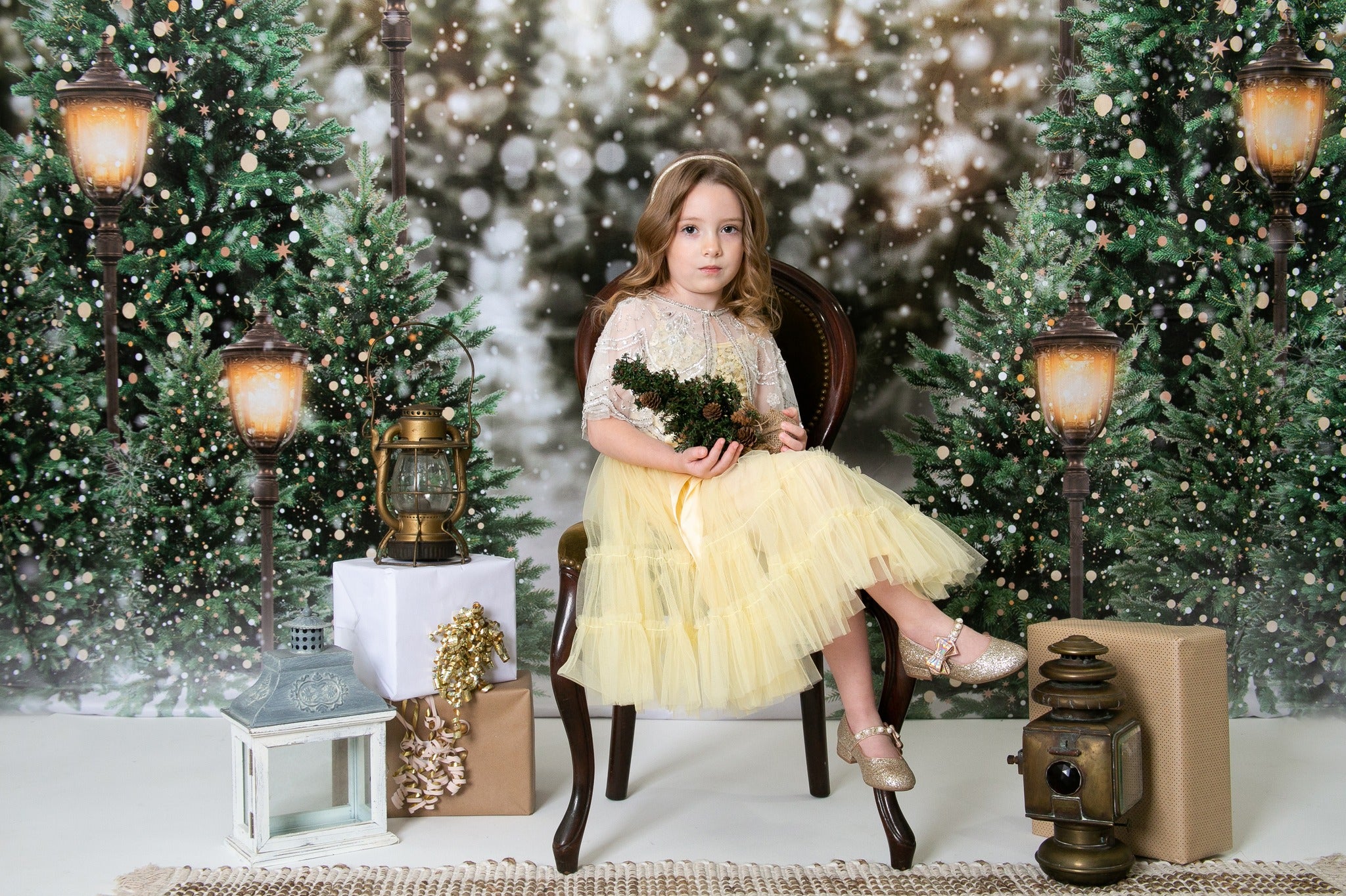 Kate Weihnachten Schneewald Lichter Hintergrund für Fotografie - Kate Backdrop.de