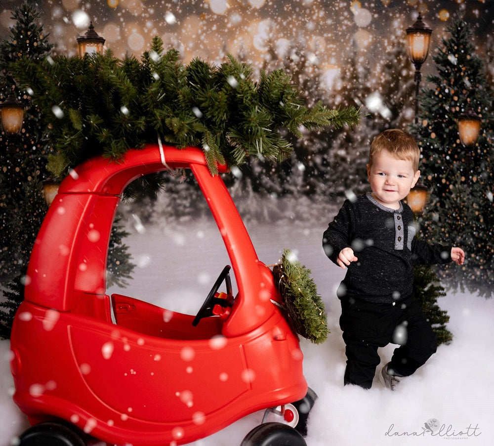 Kate Weihnachten Schneewald Lichter Hintergrund für Fotografie - Kate Backdrop.de