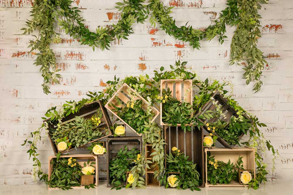 Kate Frühling Gras Dekorationen Backsteinmauer Hintergrund Entworfen von Jia Chan Photography - Kate Backdrop.de