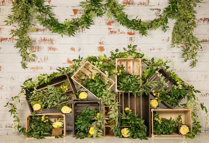 Kate Frühling Gras Dekorationen Backsteinmauer Hintergrund Entworfen von Jia Chan Photography - Kate Backdrop.de