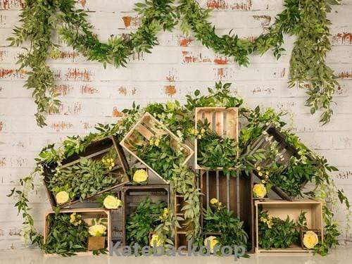 Katebackdrop:Kate Spring Grass Decorations Brick Wall Backdrop Designed by Jia Chan Photography