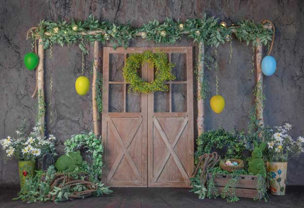 Kate Frühling Ostern Tür Blätter Hintergrund entworfen von Jia Chan Photography - Kate Backdrop.de