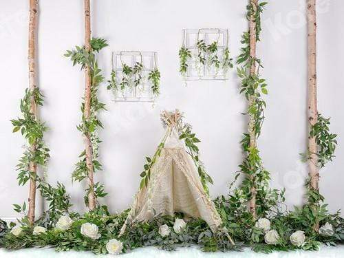 Katebackdrop:Kate Spring Camping Sticks with Leaves Backdrop Designed by Jia Chan Photography