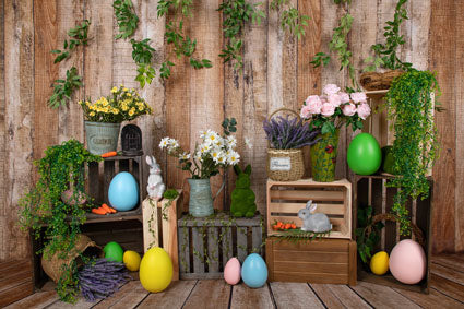 Kate Ostern Karotte Kaninchen Ostereier bunte Blume Hintergrund für Fotografie - Kate Backdrop.de