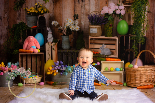 Kate Ostern Karotte Kaninchen Ostereier bunte Blume Hintergrund für Fotografie - Kate Backdrop.de