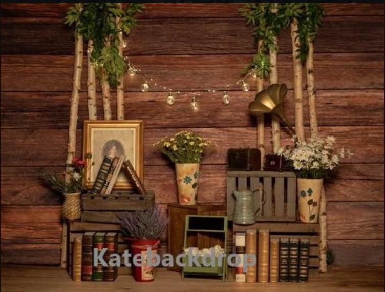 Katebackdrop:Kate Valentine's Day Light Wooden Phonograph Backdrop Designed by Jia Chan