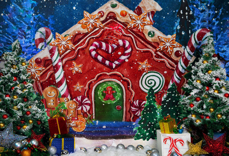 Kate Weihnachten Schnee Weihnachtsbaum Winter Lebkuchenhaus Hintergrund - Kate Backdrop.de