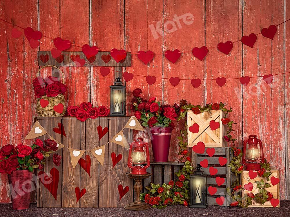 Kate Valentinstag Rosen Roter Holzwand Hintergrund Entworfen von Emetselch - Kate Backdrop.de