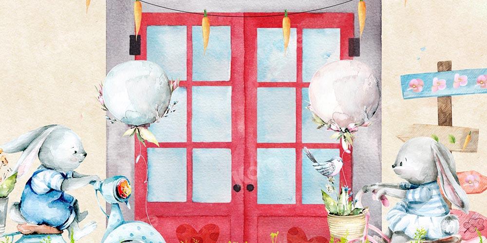 Kate Ostern rot Fenster Hase Hintergrund von Chain Photography - Kate Backdrop.de