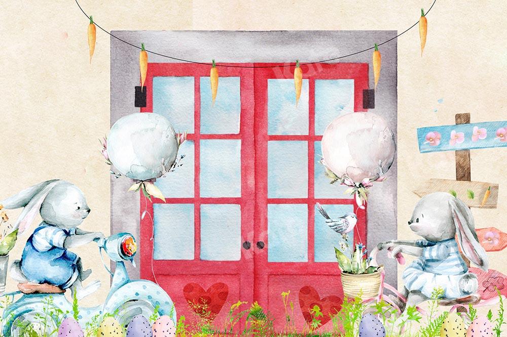 Kate Ostern rot Fenster Hase Hintergrund von Chain Photography - Kate Backdrop.de