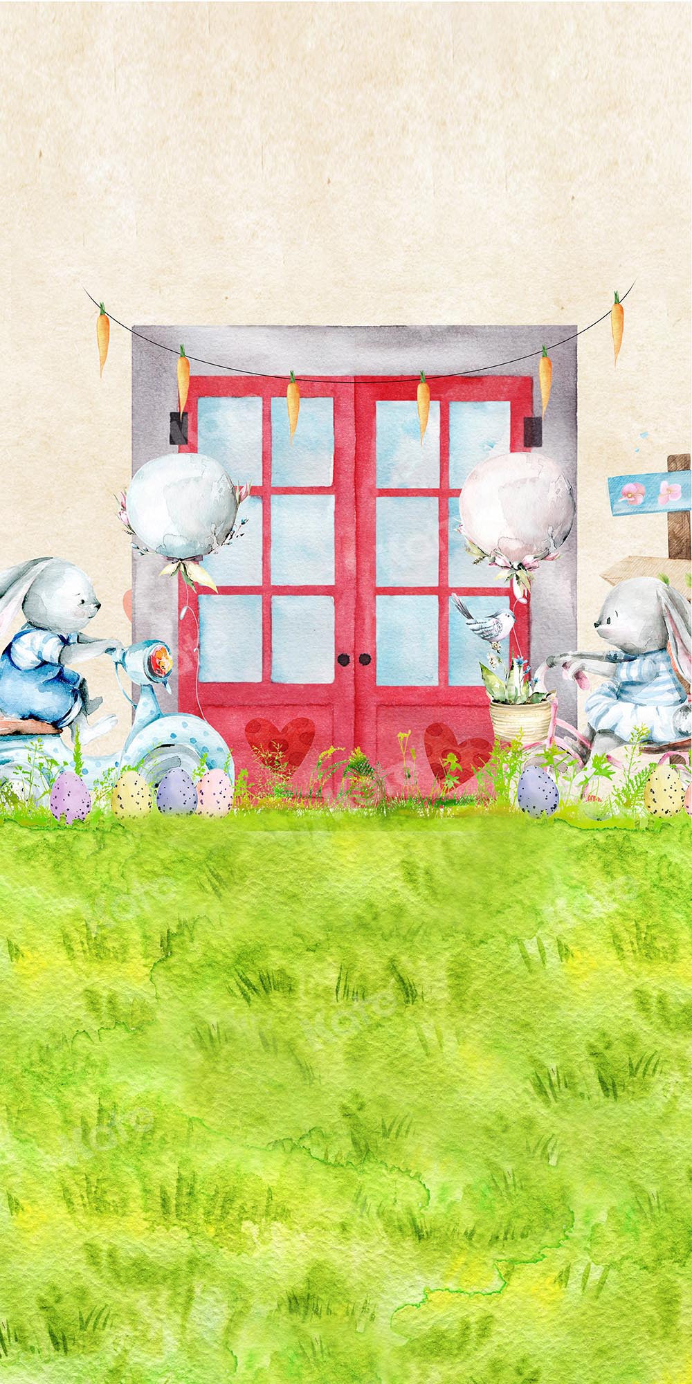 Kate Sweep Ostern Rotes Fenster Hase Gras Hintergrund von Chain Photography - Kate Backdrop.de