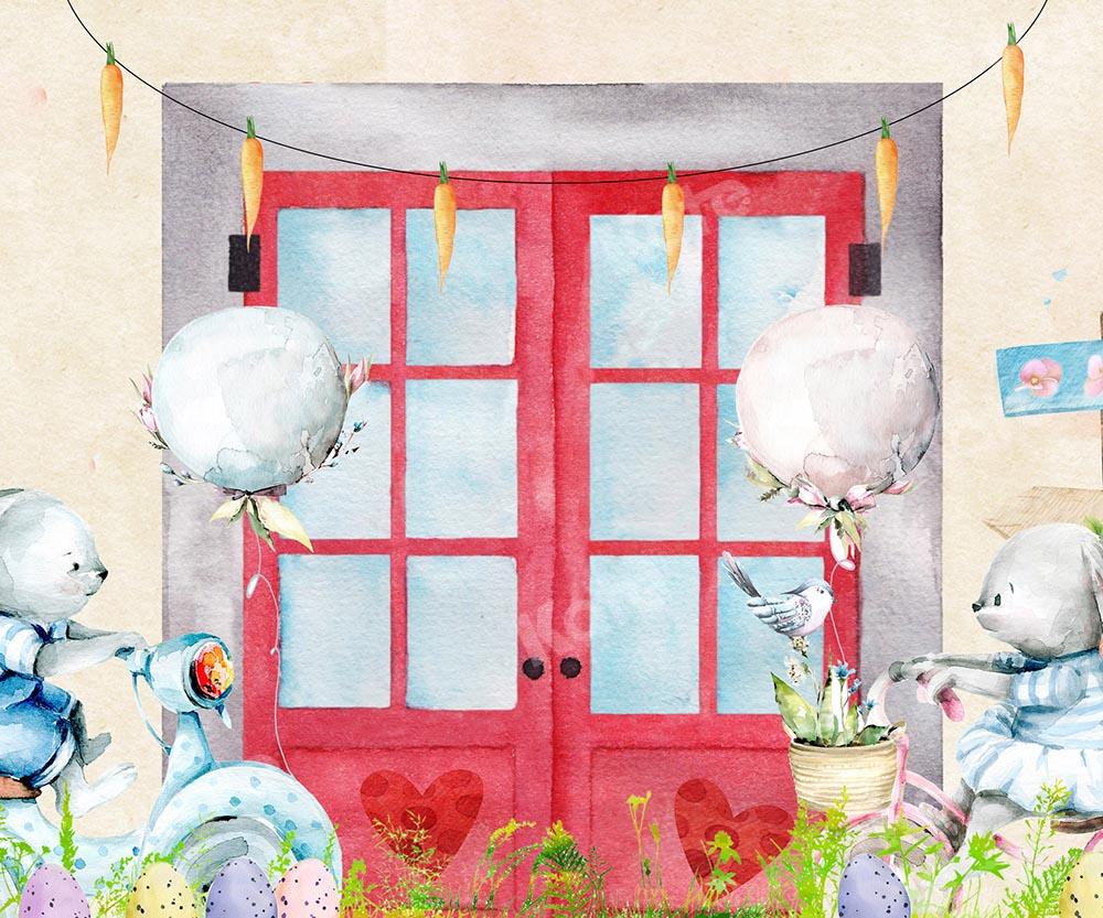 Kate Ostern rot Fenster Hase Hintergrund von Chain Photography - Kate Backdrop.de