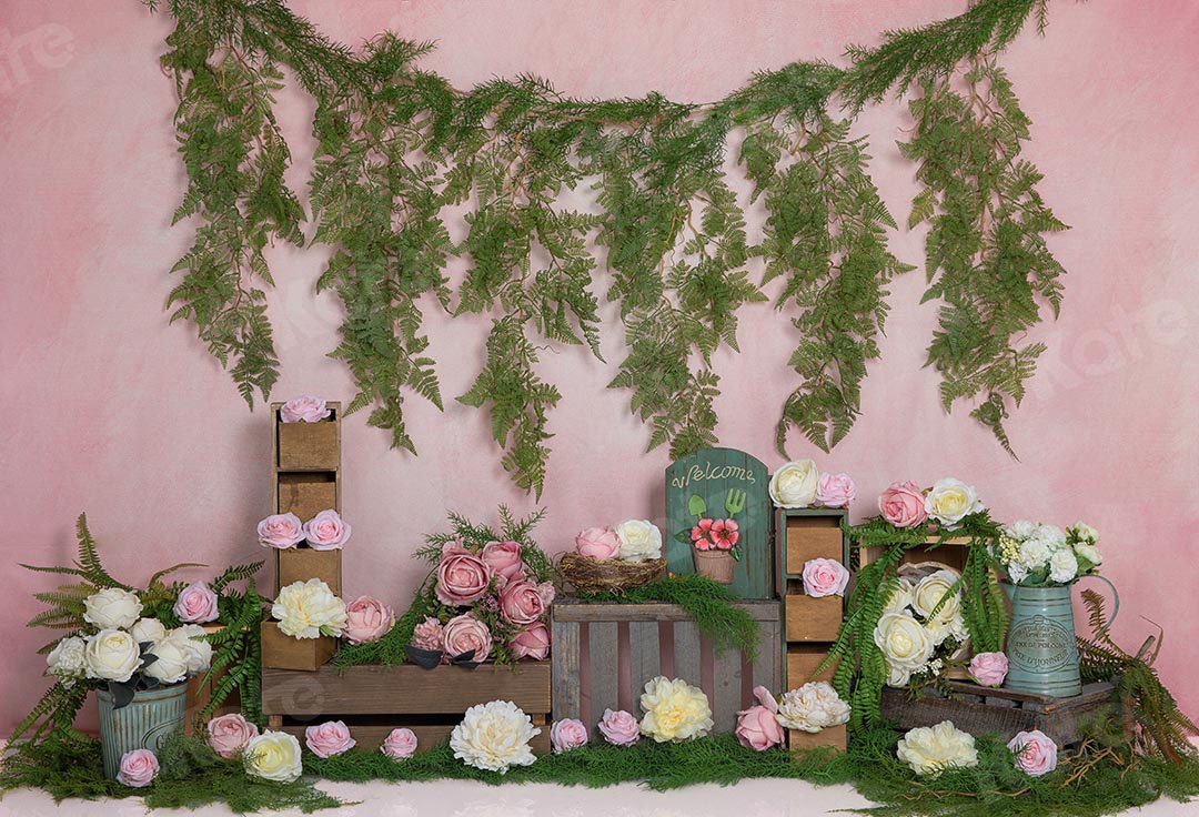 Kate Valentinstag Rosen Weinreben rosa Hintergrund Entworfen von Emetselch - Kate Backdrop.de