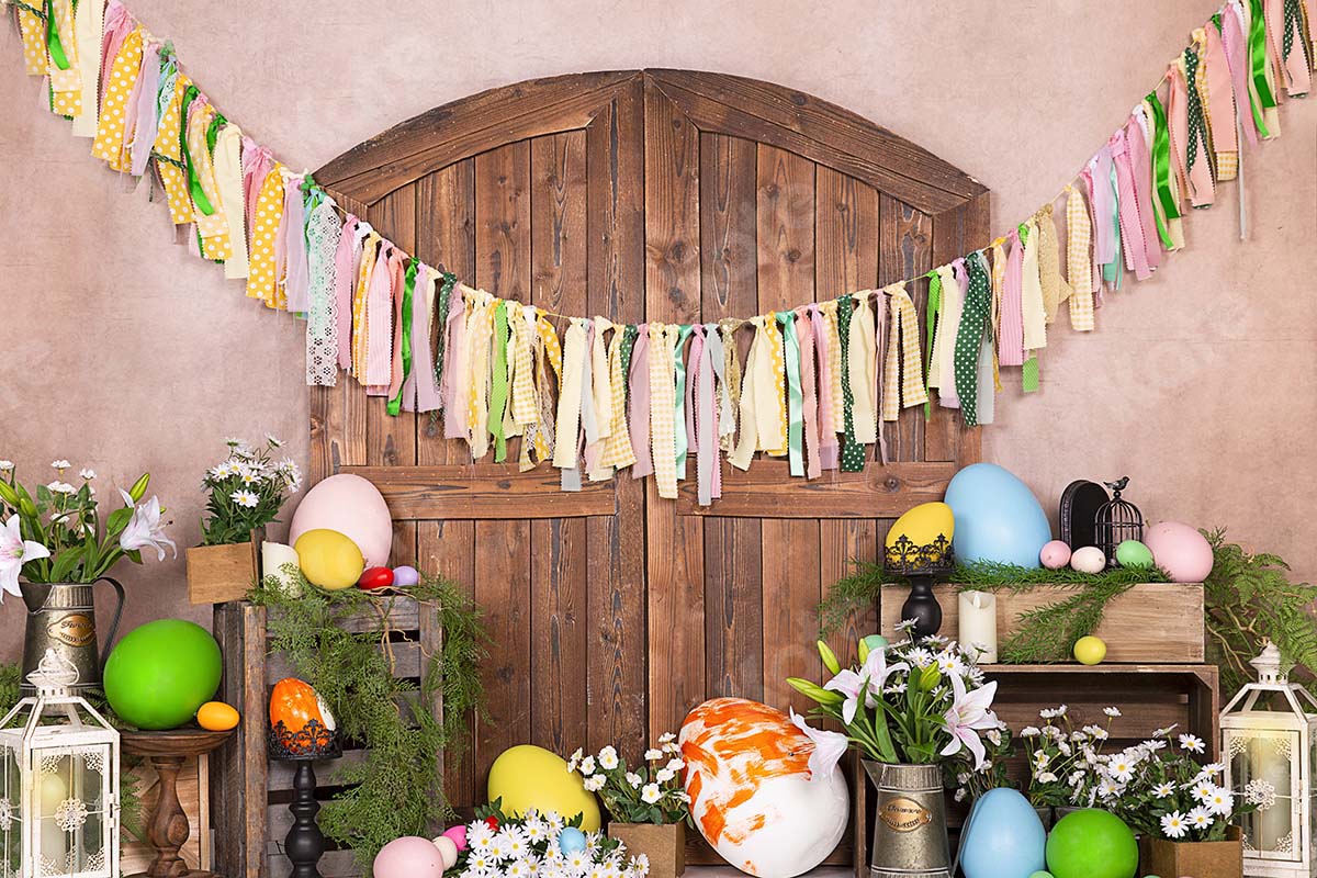 Kate Ostereier Braun Holztür Hintergrund Ostern Entworfen von Emetselch - Kate Backdrop.de