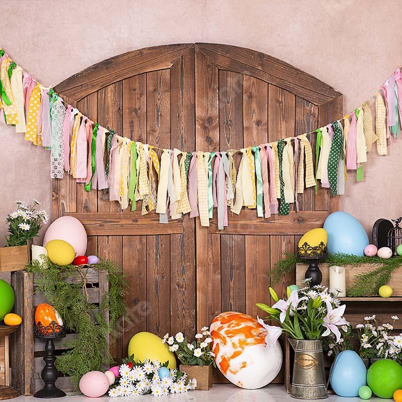 Kate Ostereier Braun Holztür Hintergrund Ostern Entworfen von Emetselch - Kate Backdrop.de