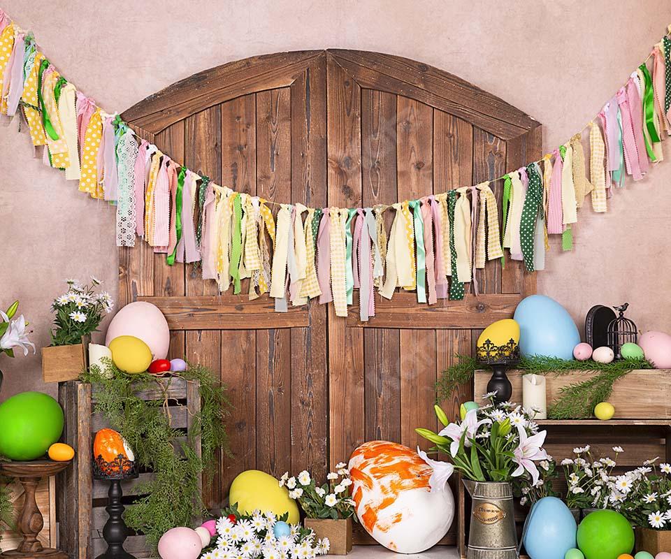 Kate Ostereier Braun Holztür Hintergrund Ostern Entworfen von Emetselch - Kate Backdrop.de