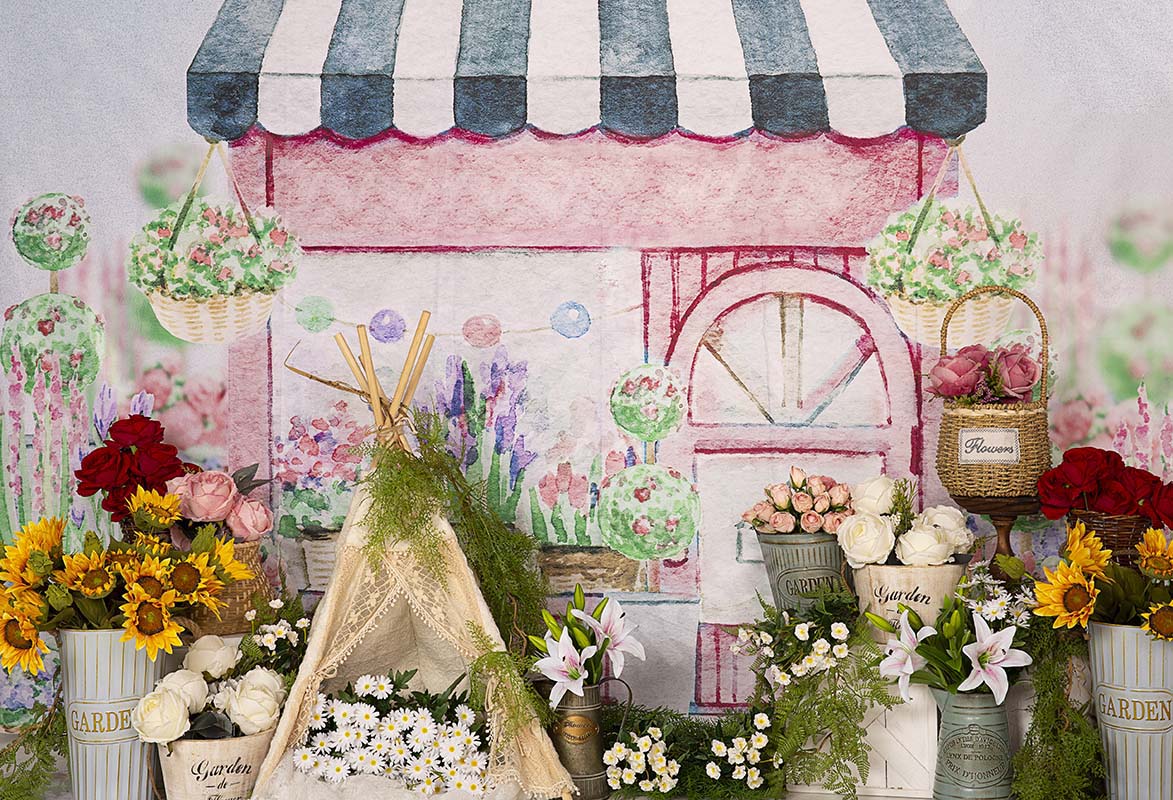 Kate Frühling Blumengeschäft Blumen Zelt Hintergrund von Emetselch - Kate Backdrop.de