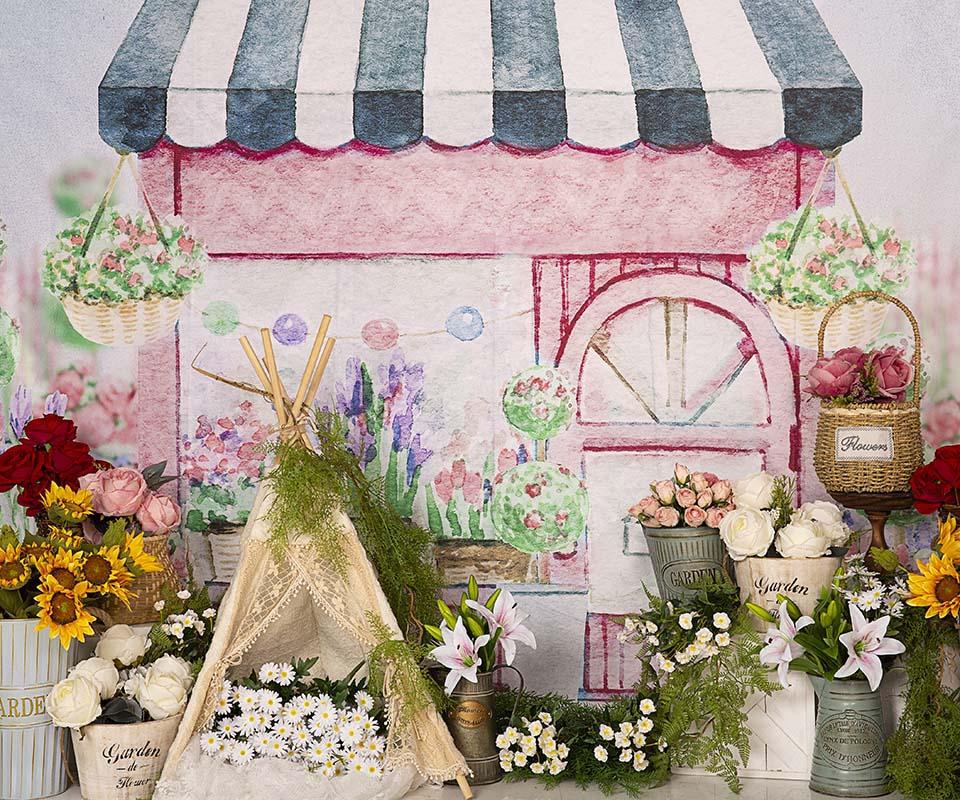 Kate Frühling Blumengeschäft Blumen Zelt Hintergrund von Emetselch - Kate Backdrop.de