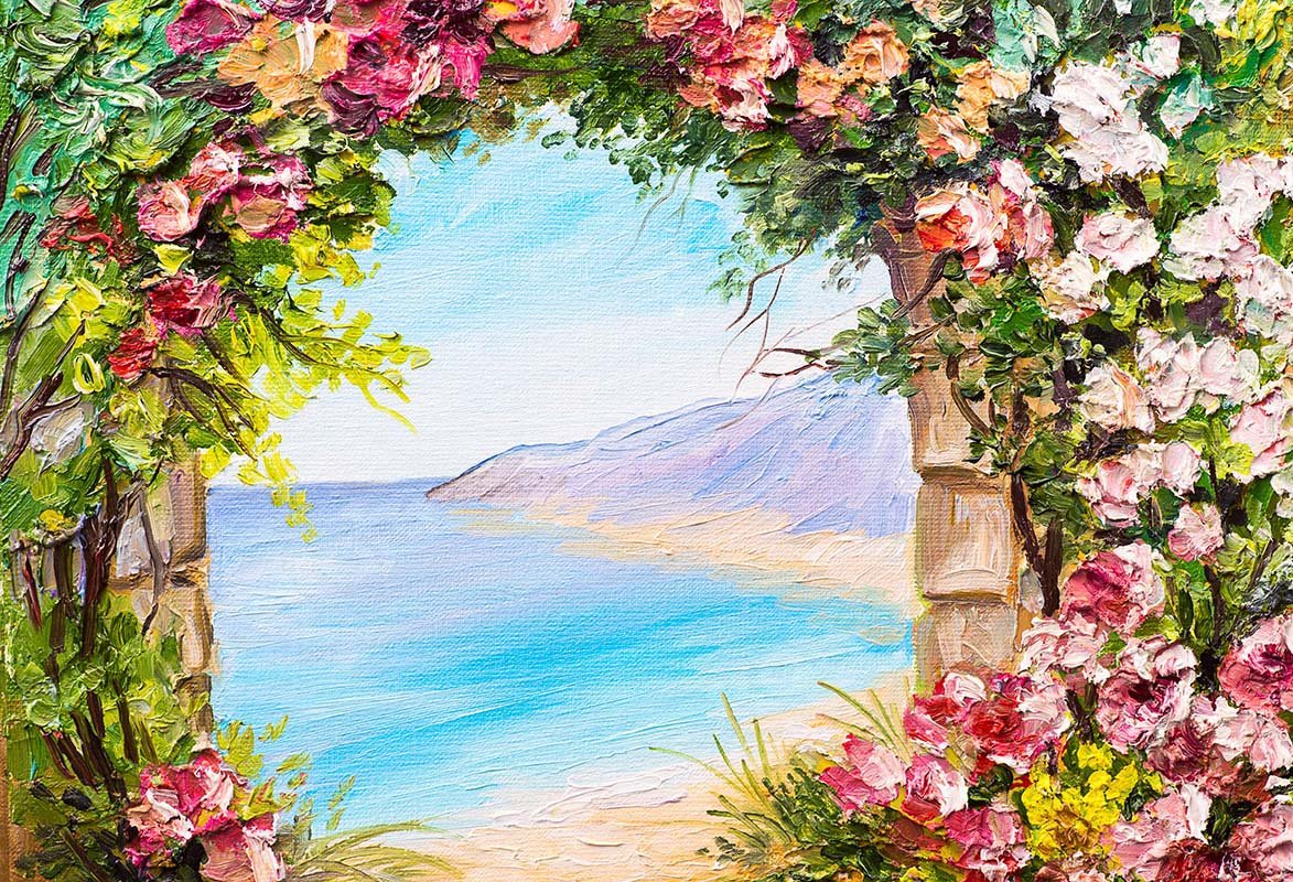 Kate Sommer Strand Meer Blumen Tür Garten Hochzeit Hintergrund von GQ - Kate Backdrop.de