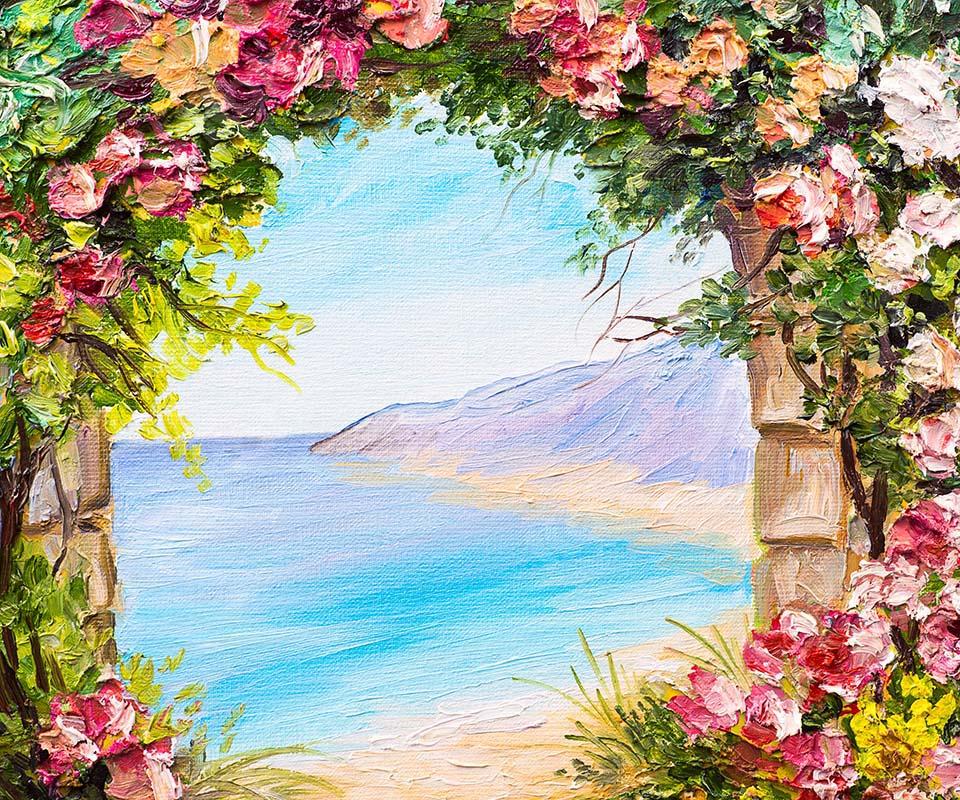 Kate Sommer Strand Meer Blumen Tür Garten Hochzeit Hintergrund von GQ - Kate Backdrop.de