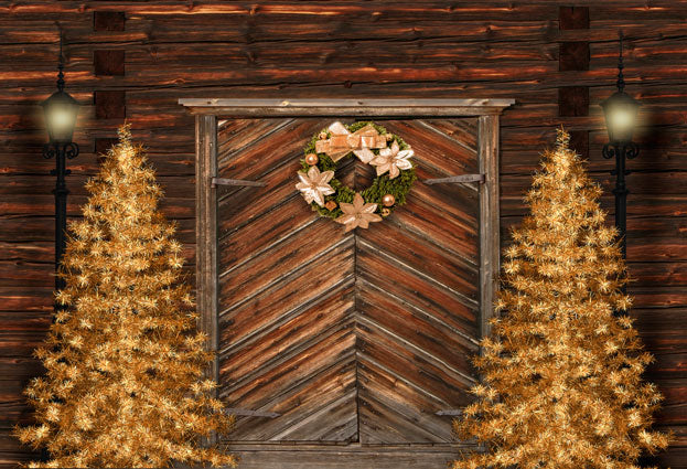 Kate Weihnachten Hintergrund Gold Weihnachtsbäume & Tür Entworfen von Chain Photography - Kate Backdrop.de