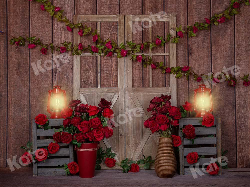 Kate Valentinstag Rote Rosen Holz Lichter Hintergrund Entworfen von Emetselch - Kate Backdrop.de