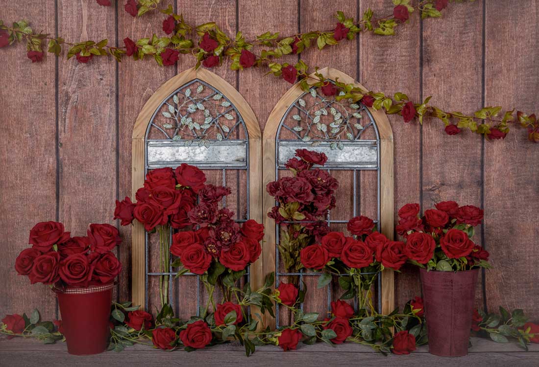 Kate Valentinstag Rote Rosen Holz Fenster Hintergrund - Kate Backdrop.de