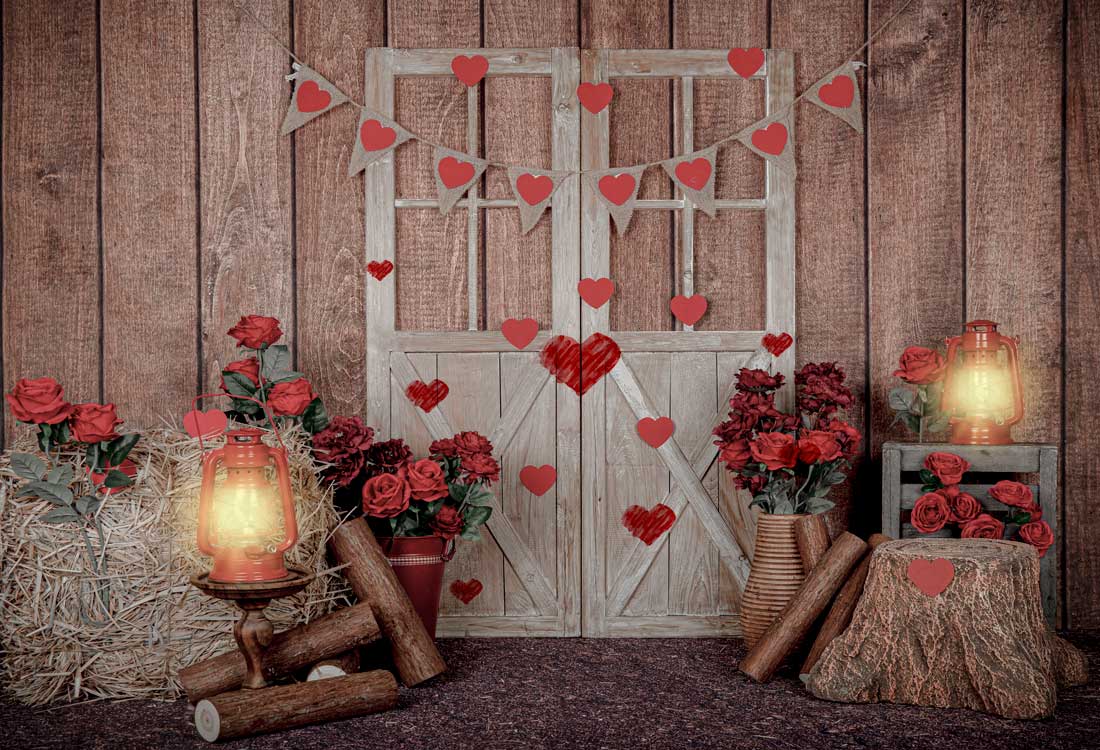 Kate Valentinstag Rosen weiße Tür Lichter Hintergrund von Emetselch - Kate Backdrop.de