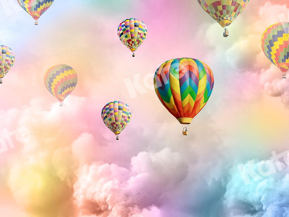 Kate Cake Smash Hintergrund Regenbogen Wolken Heißluftballons Entworfen von Chain - Kate Backdrop.de