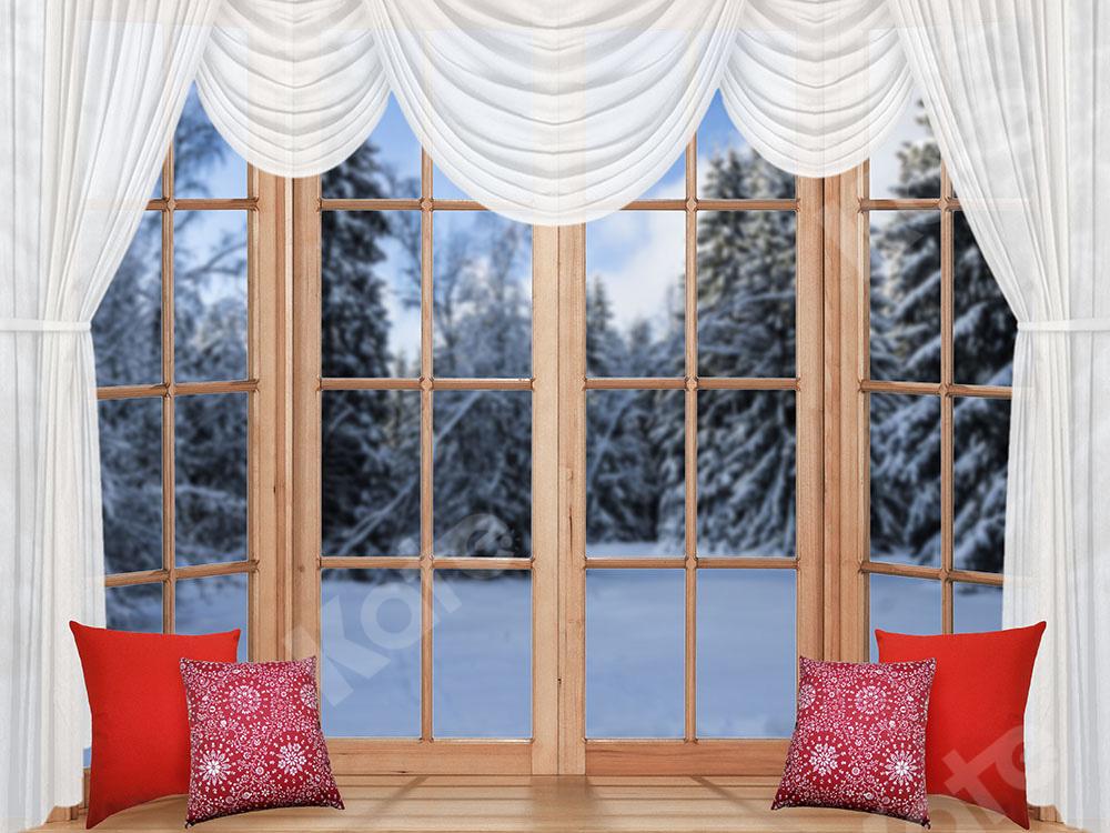 Kate Weihnachten Winter Fenster Schnee Wald Szene Entworfen von Chain Photography - Kate Backdrop.de