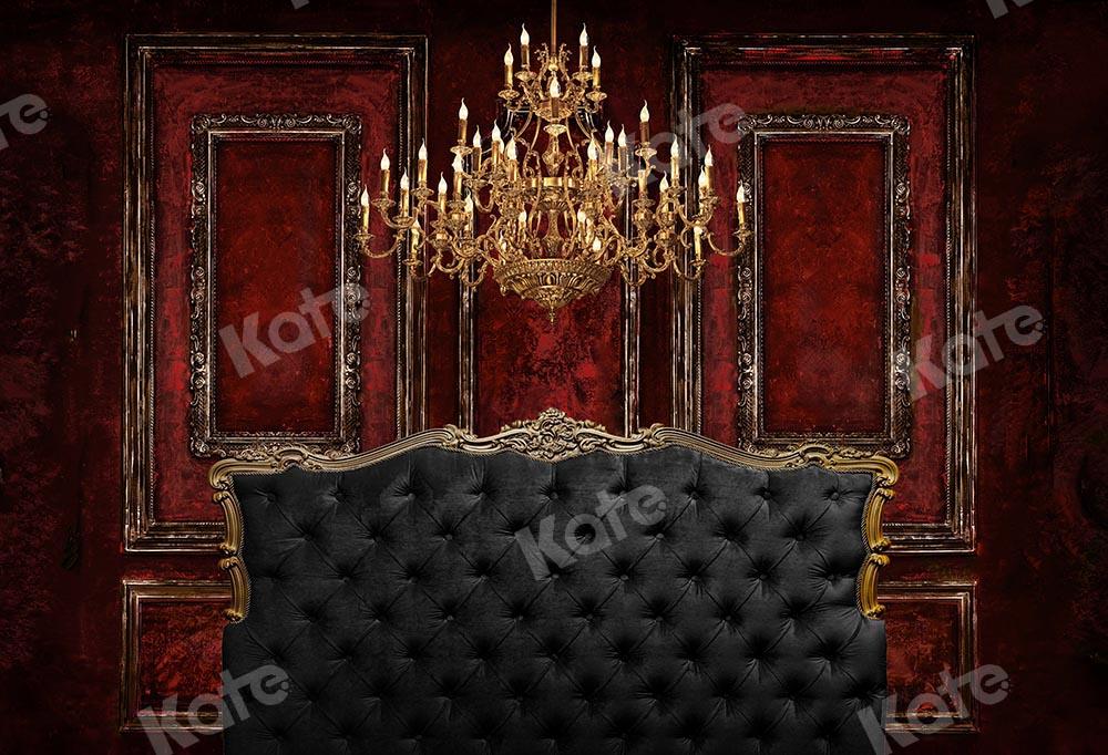 Kate Roter Wandhintergrund des Boudoir-Bettbretts von Chain Photography