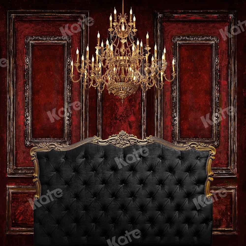 Kate Roter Wandhintergrund des Boudoir-Bettbretts von Chain Photography