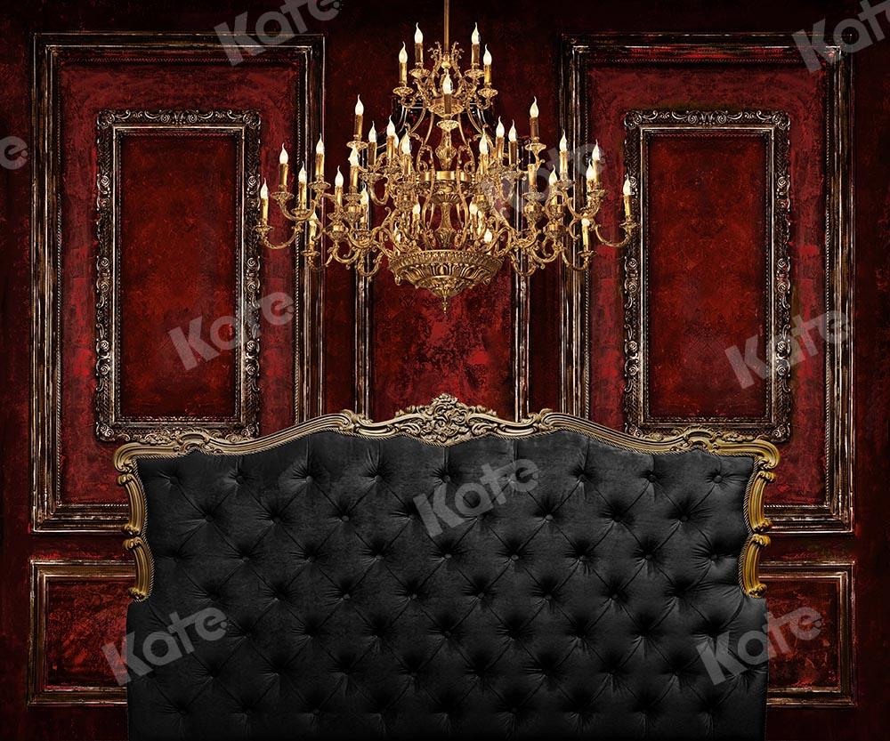 Kate Roter Wandhintergrund des Boudoir-Bettbretts von Chain Photography
