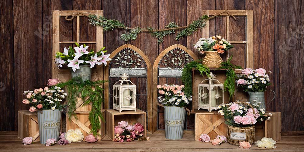 Kate Frühling Blumen Holz Tür Fenster Brauner Hintergrund von Emetselch - Kate Backdrop.de