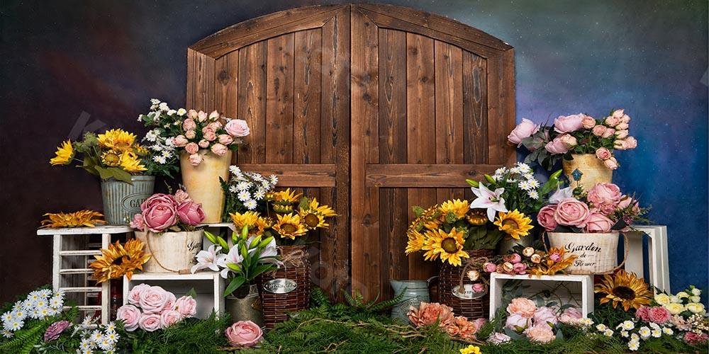 Kate Frühling/ Muttertag Blumengeschäft Tür blauer Hintergrund von Emetselch - Kate Backdrop.de
