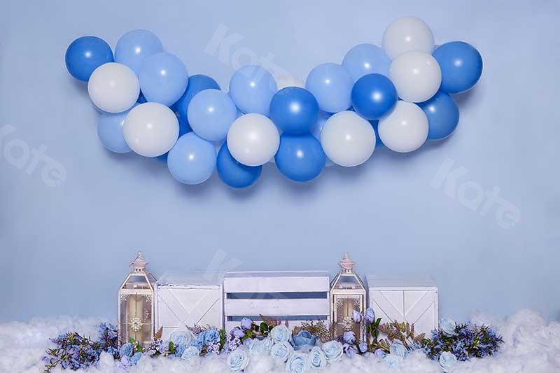 Kate Cake Smash Blumen Luftballons Blau Geburtstag Hintergrund von Emetselch - Kate Backdrop.de