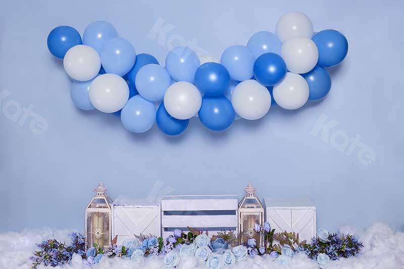 Kate Cake Smash Blumen Luftballons Blau Geburtstag Hintergrund von Emetselch - Kate Backdrop.de