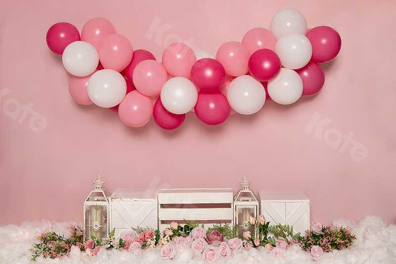 Kate Cake Smash Blumen Luftballons rosa Geburtstag Hintergrund von Emetselch - Kate Backdrop.de